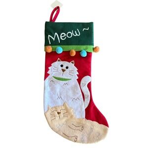 Jo-Ann Stores Cat Pet Christmas Stocking Meow Felt Applique Pom Poms Red Green